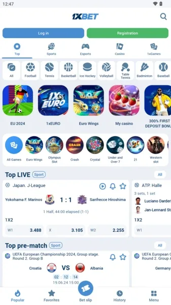 1xBet app screenshot