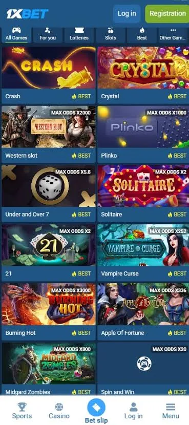 1xBet app screenshot