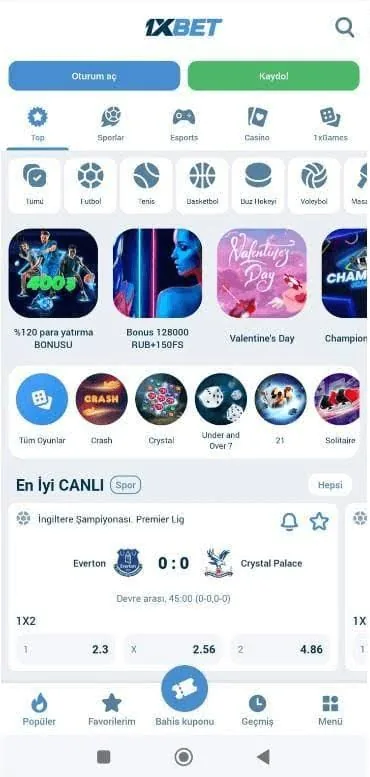 1xBet app screenshot