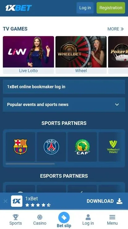 1xBet app screenshot