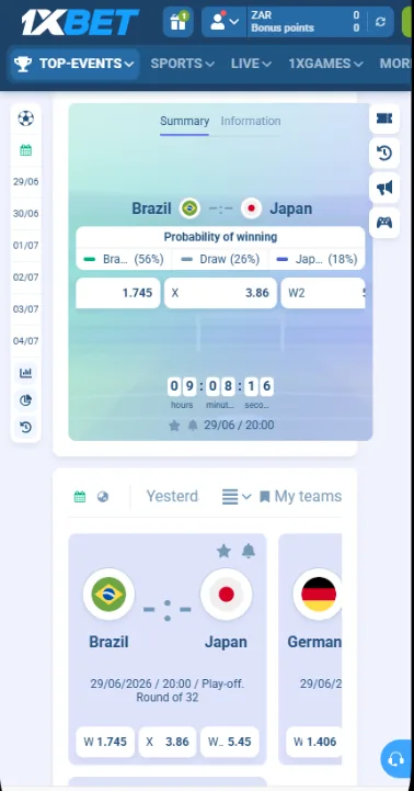 1xBet app screenshot